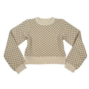Sage The Label Checkerboard Knit Cropped Sweater Neutrals Retro Vibes Size S